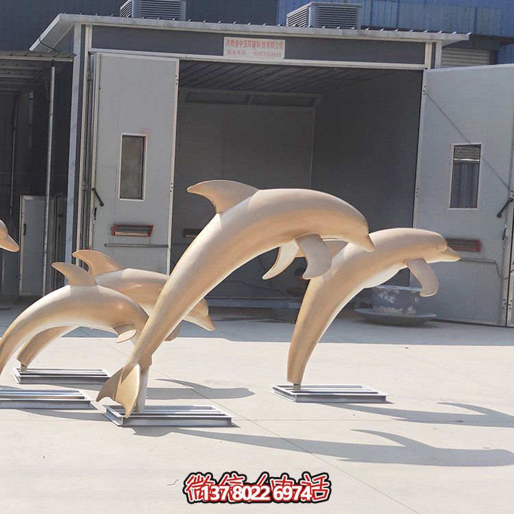 高端不銹鋼海豚雕塑，為售樓部門(mén)口增添完美視覺(jué)