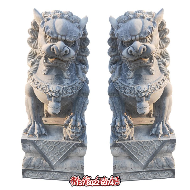 經(jīng)典石雕大理獅子雕塑，精致祠堂裝飾
