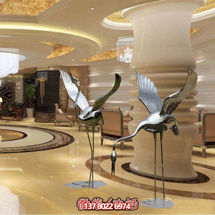 不銹鋼雕塑火烈鳥，鏡面抽象園林裝飾