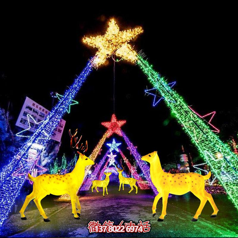 彩繪梅花鹿玻璃鋼雕塑，照明發光環繞