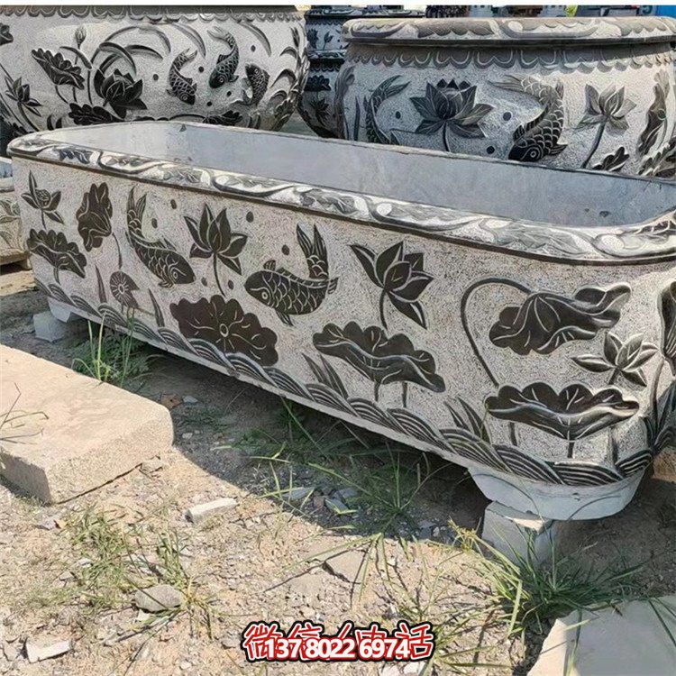 石雕青石水槽魚(yú)戲蓮葉絢爛