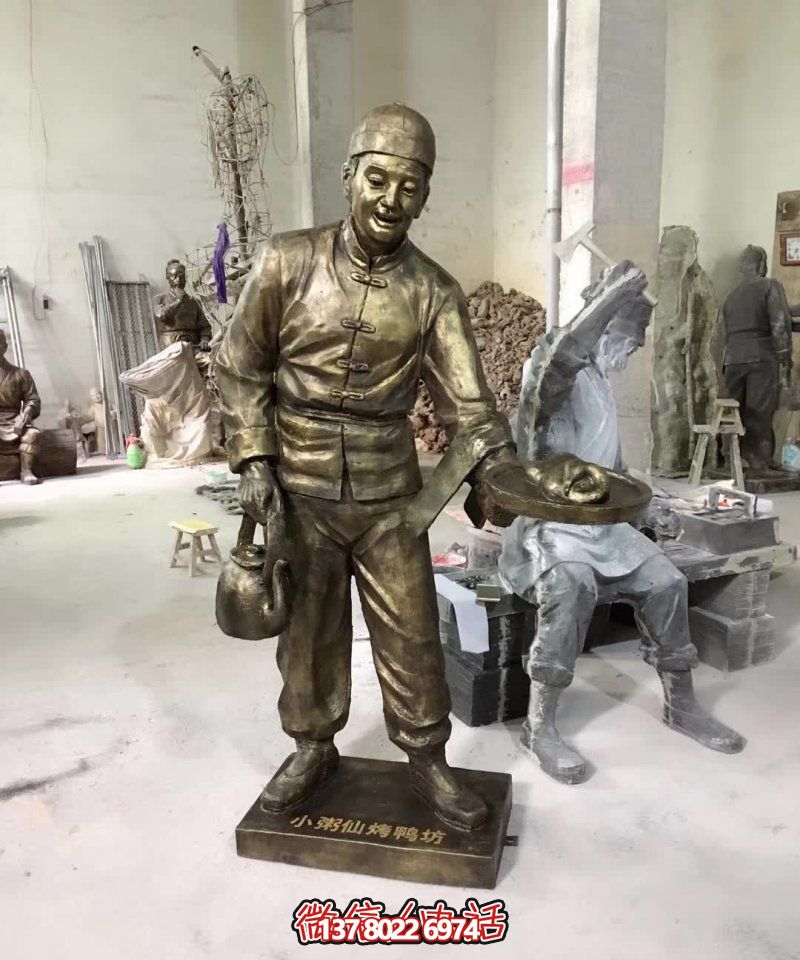 玻璃鋼小吃鋪，雕塑裝飾，店小二上菜