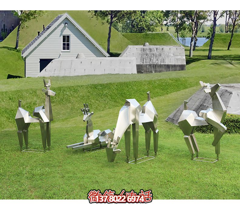 園博園觀光景區擺放創意幾何鹿玻璃鋼雕塑 園博園觀光景區擺放創意幾何鹿玻璃鋼雕塑