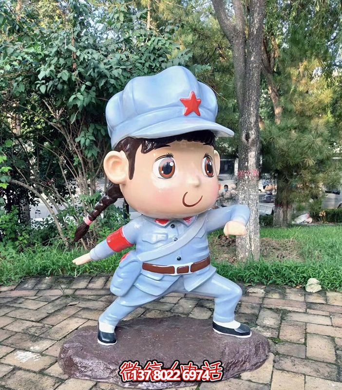 玻璃鋼卡通景區創意小女孩紅軍雕塑 玻璃鋼卡通景區創意小女孩紅軍雕塑