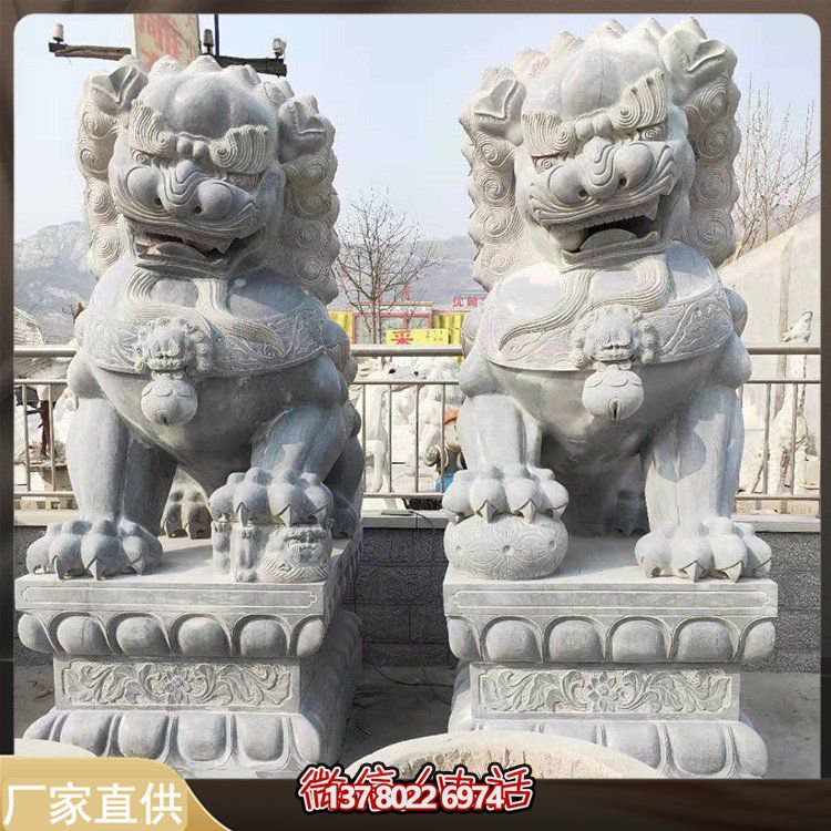 雌雄一對(duì)大理石石雕獅子