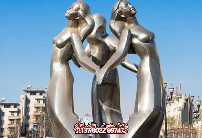 公園廣場不銹鋼手拉手的女孩雕塑 公園廣場不銹鋼手拉手的女孩雕塑