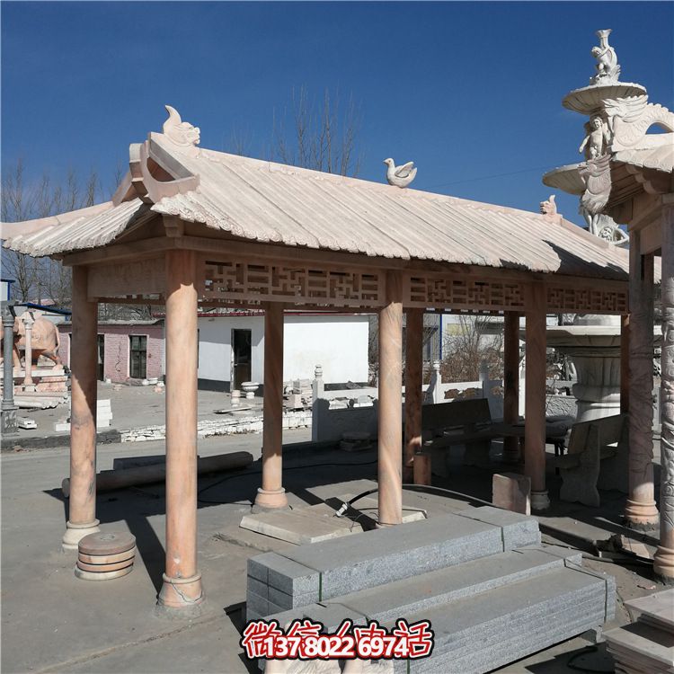 小區廣場長廊晚霞紅石雕休息涼亭 小區廣場長廊晚霞紅石雕休息涼亭