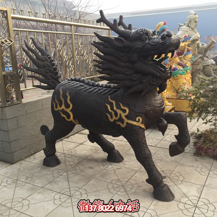 景區大型仿真動物景觀不銹鋼仿銅麒麟雕塑 景區大型仿真動物景觀不銹鋼仿銅麒麟雕塑