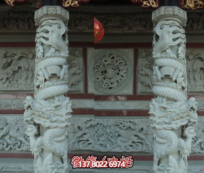 寺廟景區大殿門前大理石龍柱石雕 寺廟景區大殿門前大理石龍柱石雕