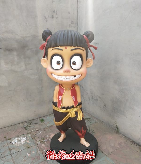 小區(qū)廣場玻璃鋼卡通魔童哪吒雕塑 小區(qū)廣場玻璃鋼卡通魔童哪吒雕塑